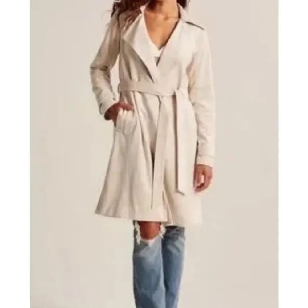 Abercrombie &āFitch Vegan Suede Coat Ivory M Draped Wrap Trench Chic